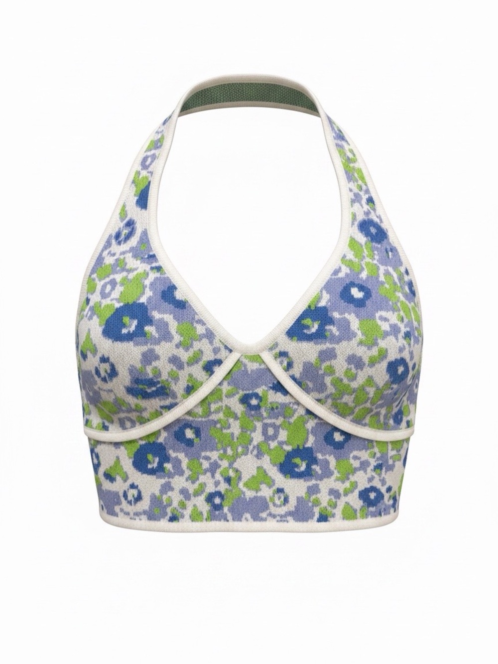 Princess Polly Blue, Green & White Floral Halter Crop Top